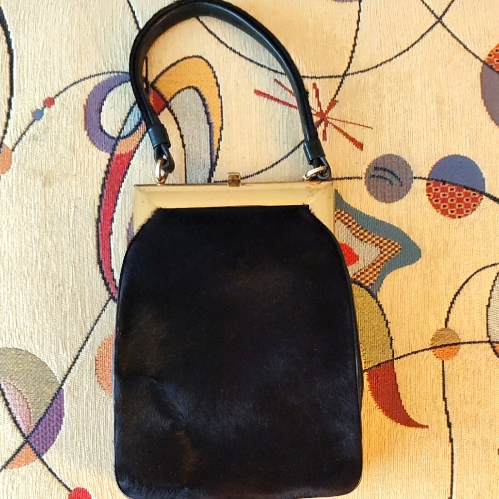 Vintage Black Leather Horsehair Handbag